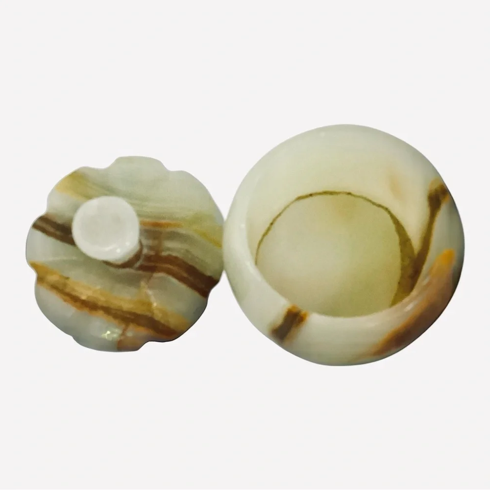 Vintage Mini Onyx Marble Trinket Box with Lid | Small Stone Jewelry Keepsake Jar